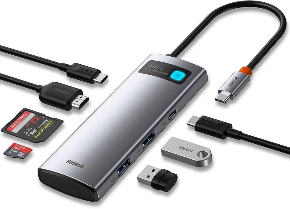 BASEUS StarJoy 7-Port HUB Type-C to HDMI4K@60Hz*1+USB3.0*3+PD*1+SD/TF*1 Space Grey B00030708811-00