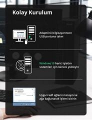 UGREEN 20204 CM448 AC650 2.4GHz 200Mbps ve 5GHz 433Mbps Dual Band USB WiFi Ağ Adaptörü