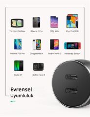 UGREEN 70594 CD213 50W Çift PD Type-C Type-C Hızlı Şarj Portu Araç Şarj Cihazı
