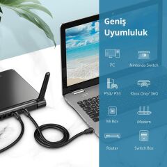 UGREEN 70651 NW121 CAT8 2000MHz Bant 25GB/s Daha Yüksek Ağ Hızı Ethernet Kablosu Siyah 8metre