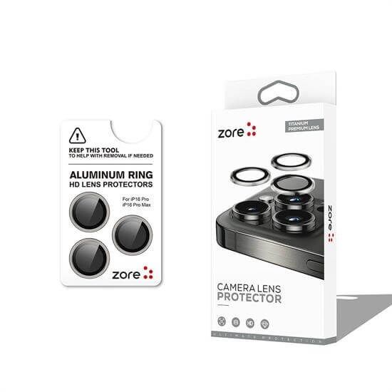 ZORE APPLE iPhone 16 Pro 16 Pro Max Titanium Gray CL-12 Premium Safir Parmak İzi Bırakmayan Anti-Reflective Kamera Lens Koruyucu