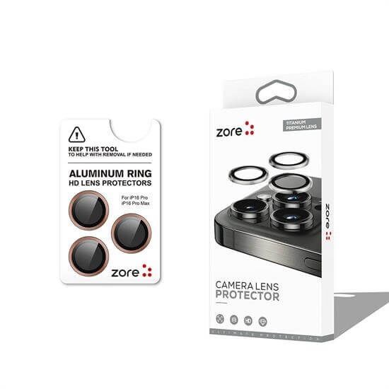 ZORE APPLE iPhone 16 Pro 16 Pro Max Bej Gold CL-12 Premium Safir Parmak İzi Bırakmayan Anti-Reflective Kamera Lens Koruyucu