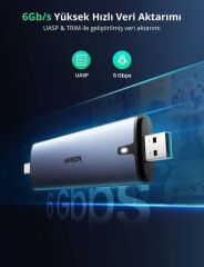 UGREEN 70533 CM298 2-in-1 USB A & USB C 3.1 Gen2 to M.2 SATA SSD KEY B / B + M Harici Disk Kutusu