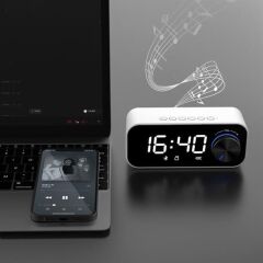 RECCİ RSK-W11 FM/TF Çift Alarmlı Dijital Saatli Wireless Bluetooth 5.0 Hoparlör Speaker 3W 1200mAh