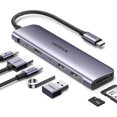 UGREEN 15214 7 in 1 USB-C to 4K HDMI 100W PD 2*USB SD/MicroSD Kart Okuyucu Dönüştürücü Çoklayıcı Hub
