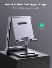 UGREEN 80708 LP263 4.7-7.9'' Çift Eksenli Ayarlanabilir Alüminyum Telefon Standı Gri