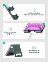 UGREEN 80708 LP263 4.7-7.9'' Çift Eksenli Ayarlanabilir Alüminyum Telefon Standı Gri