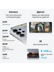 SAMSUNG Galaxy S25 Ultra 1TB + 12GB Ram Titanyum Gümüş Mavi Cep Telefonu (SM-S938B/DS) (Samsung TÜRKİYE Garantili)