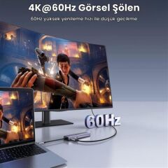 UGREEN 60515 CM512 7 in 1 Type-C to PD 100w HDMI RJ45 USB SD Micro SD Dönüştürücü HUB