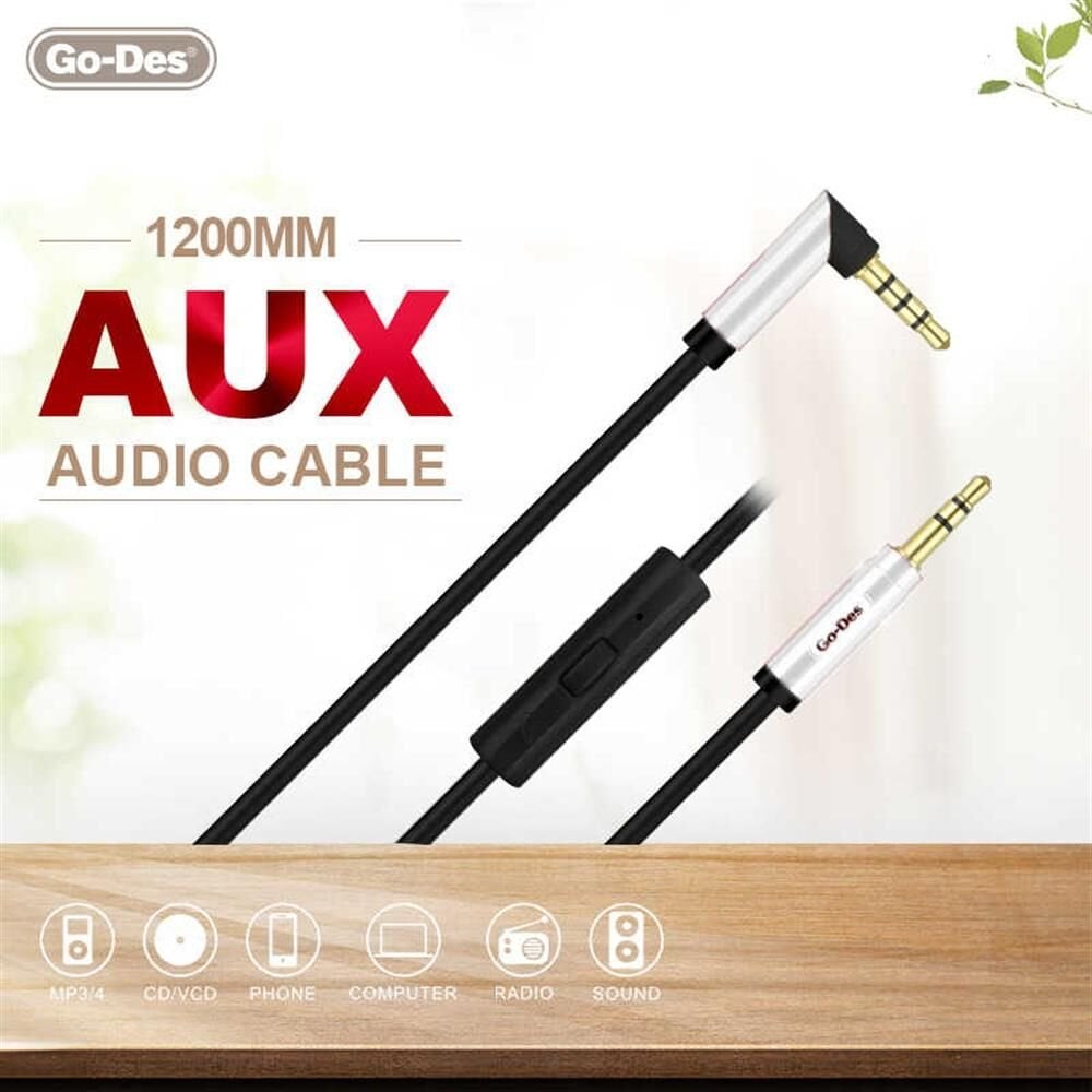 GO DES GAC-207 1.2m 3.5mm Erkek to Erkek Aux Kablo Siyah